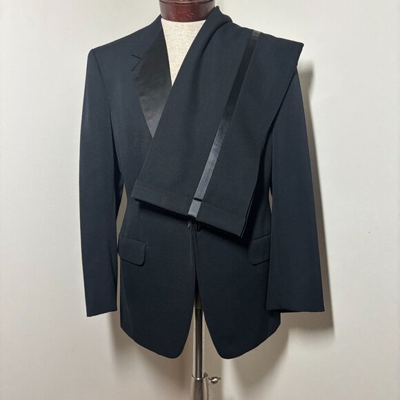 Custom Tailored Mens Tuxedo Wool Suit VTG New Pants 30x32 Blazer 40R Hong Kong - Picture 1 of 13
